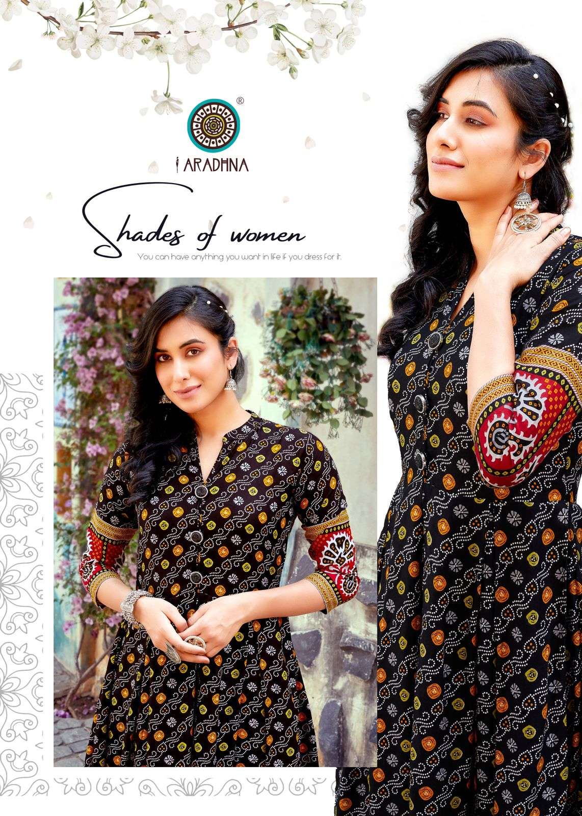 BANDHANI VOL 4 RAYON BANDHANI PRINT EMBROIDERY WORK LIVA TAG LONG GOWN KURTI BY ARADHNA BRAND 4007 C
